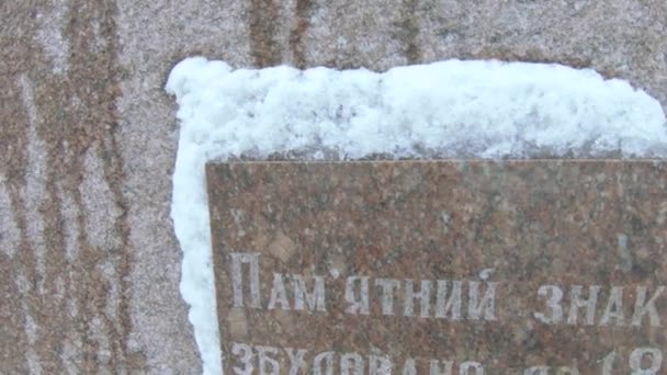 Monument voor de slachtoffers van Tsjernobyl op de 18e verjaardag van de tragedie in het oude park van het woongebied Pridneprovsk in de stad Dnipro — Stockvideo