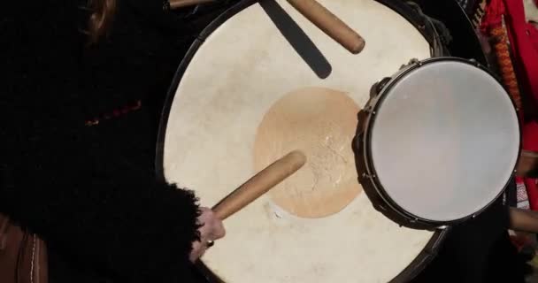 Playing the drum and tambourine — Stock Video