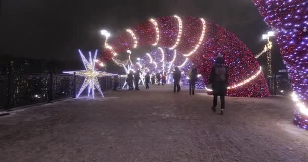 Nieuwjaarsverlichting nabij de Kathedraal van Christus de Verlosser — Stockvideo