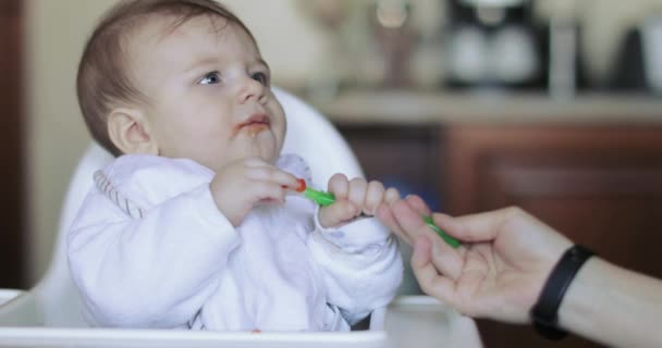Bebek balkabağı yiyor. — Stok video