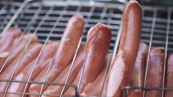 Cuisson des saucisses sur le feu — Video