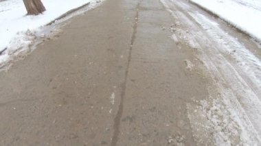 Old concrete road and snow