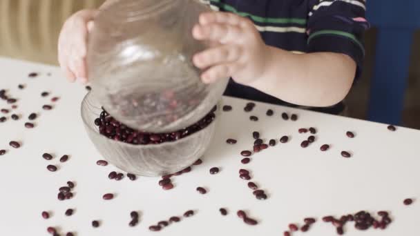 Garçon enfant joue haricots