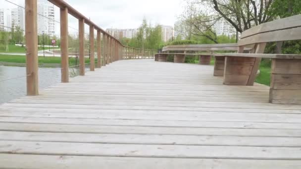 Wooden walkway with railing — Stock Video