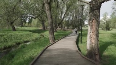 Gün doğumunda tahta patika