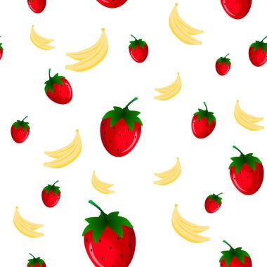 Çilek ve muz ve kiraz seamless modeli. Vektör çizim. Fruts seamless modeli. Vektör çizim.