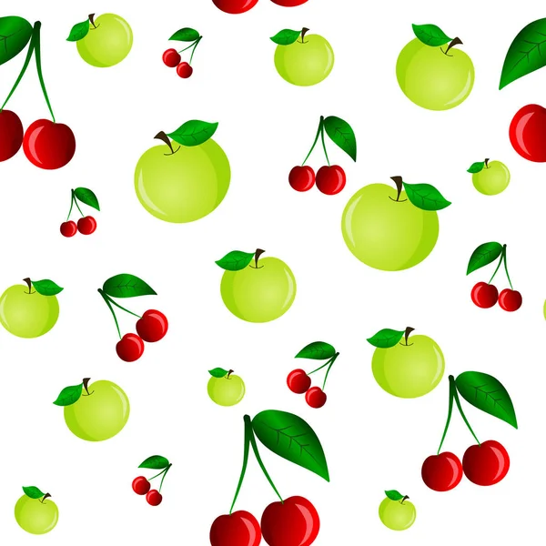 Яблоки и вишни бесшовный узор. Векторная иллюстрация. Векторная иллюстрация . — стоковый вектор
