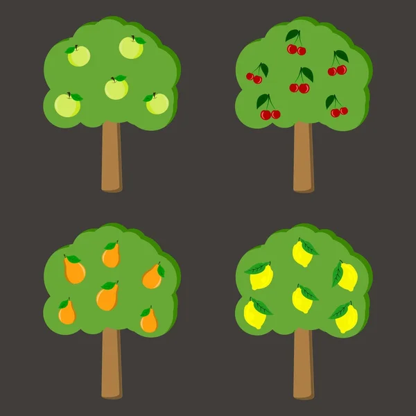 Conjunto de ilustraciones de árboles frutales — Vector de stock