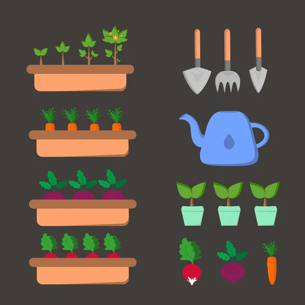 Set gardening items — Stock Vector