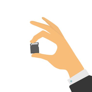 Bir hafıza kartına el tutar