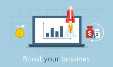 Etkin tanıtım. Turbo Seo boost. Düz vektör çizim.
