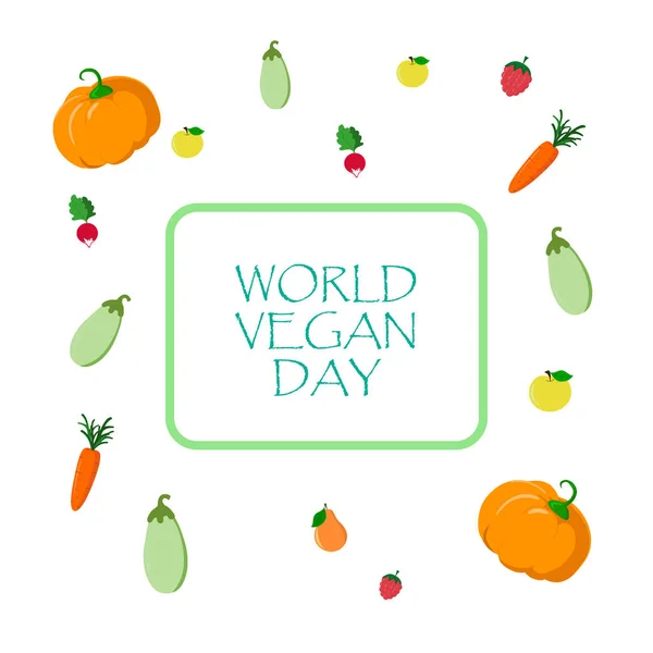 Illustration vectorielle Journée mondiale végétalienne. Légumes de fond — Image vectorielle