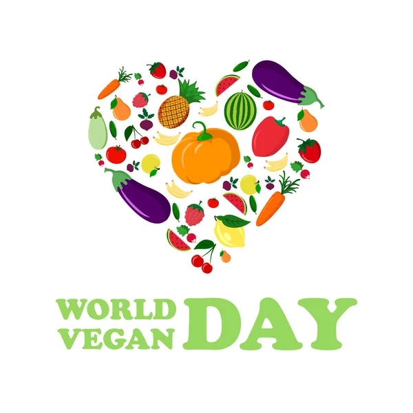 Illustration vectorielle Journée mondiale végétalienne. Coeur de légumes . — Image vectorielle