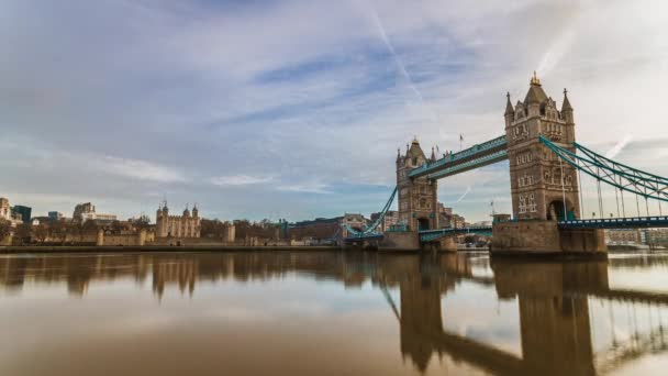 Sunny Bright London Tower Bridge Time Lapse — Vídeos de Stock