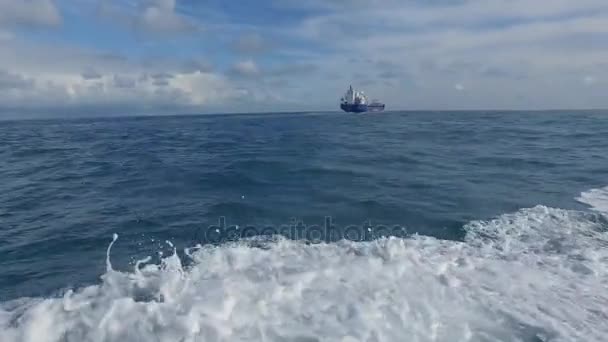 Sailing cargo ship from the distance — Stock Video