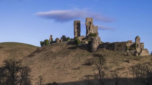 Ερείπια Του Corfe Castle Στη Dorset Στην Αγγλία Ώρα Λήξη — Αρχείο Βίντεο