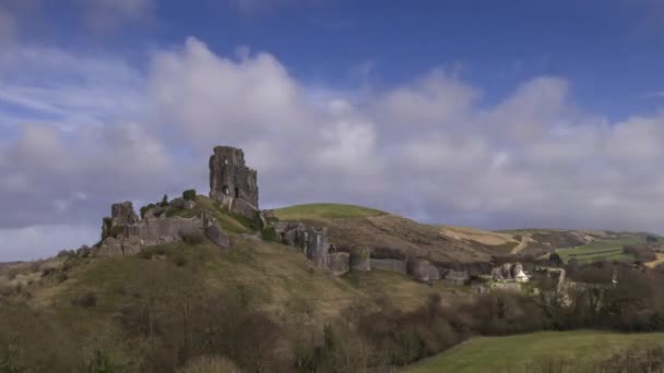 Ruínas Castelo Corfe Dorset Inglaterra Time Lapse Video Fps — Vídeo de Stock