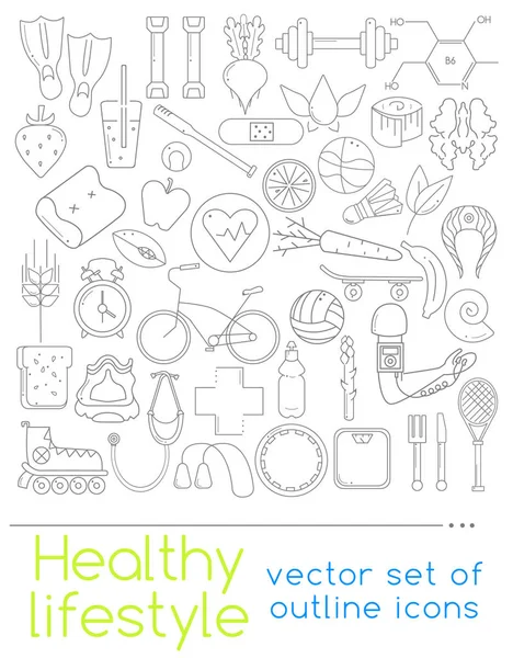 Iconos de comida saludable y deporte — Vector de stock