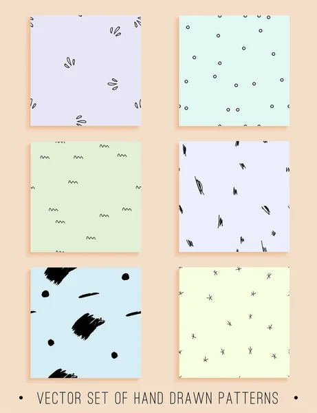 Collection vectorielle de 6 motifs sans couture dessinés à la main — Image vectorielle