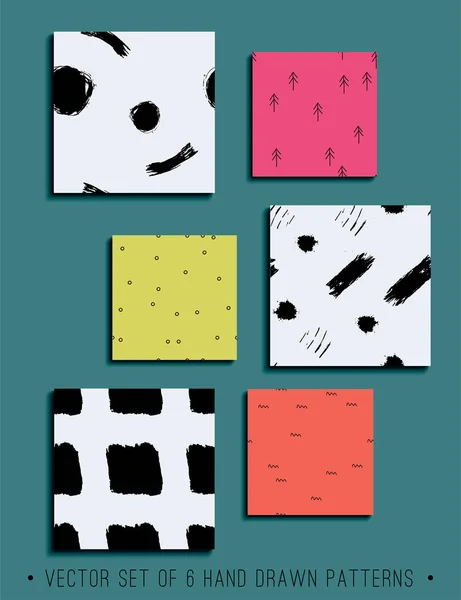 Ensemble vectoriel de 6 motifs modernes sans couture dessinés à la main — Image vectorielle
