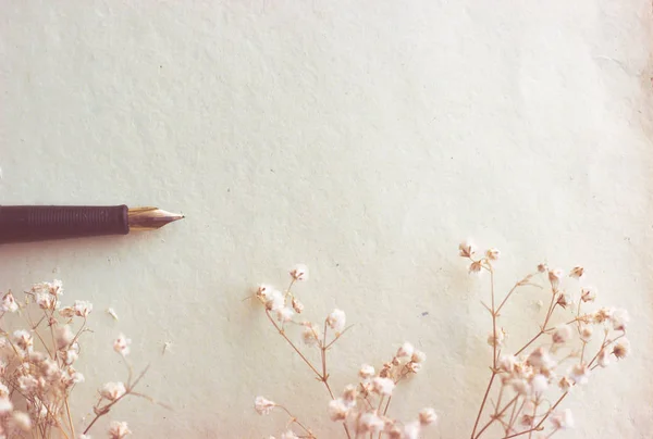 Papel envejecido en blanco y pluma estilográfica con espacio de copia; effec vintage —  Fotos de Stock