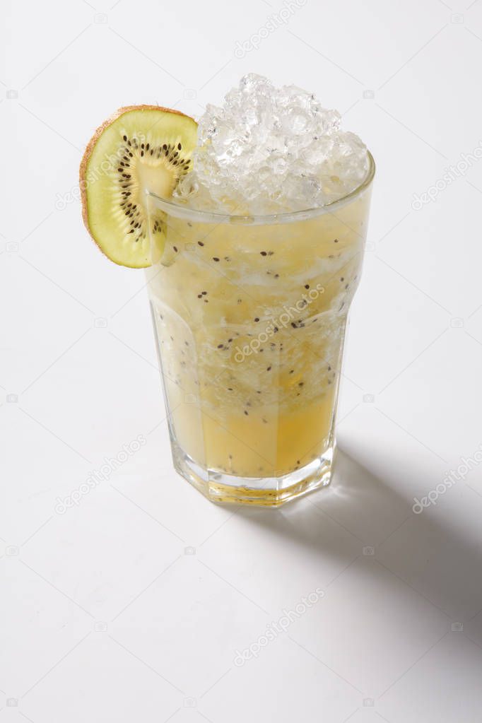lemon and kiwi in cold cocktail. mojito with lemon and kiwi
