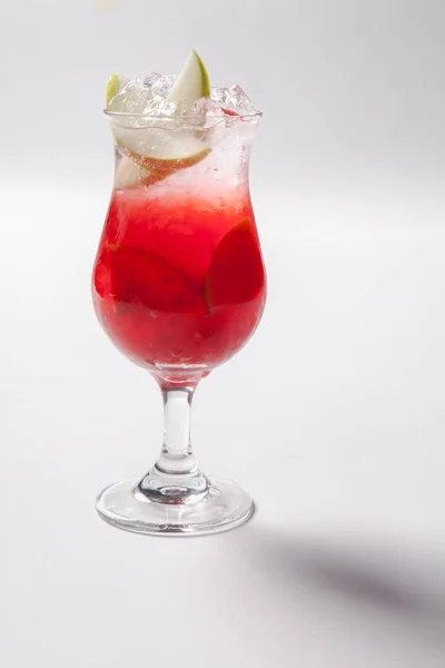 Cold straw red drink with berry, apple and mint leaf. — Stock Photo, Image