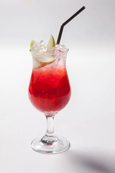 Cold straw red drink with berry, apple and mint leaf. — Stock Photo, Image