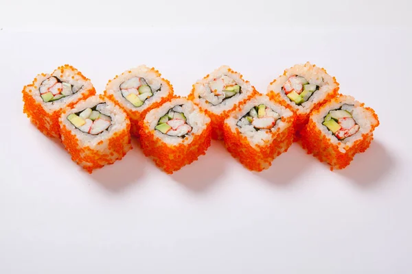 Japanese seafood sushi , roll a white background — Stock Photo, Image