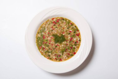 Rus soğuk sebze çorbası yoğurt, ekşi süt Bankası - okroshka üzerinde