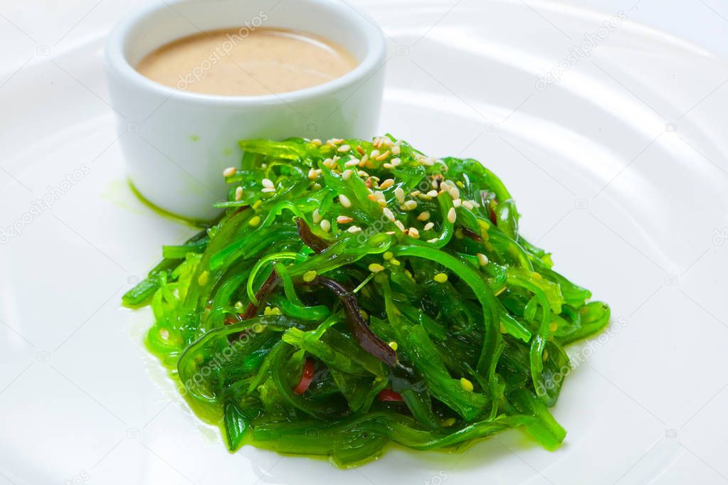 Seaweed chuka salad garnished with sesame seeds
