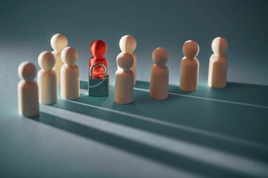 Pandemik karantina. Küresel virüs Coronavirüs salgını. COVID-19. Enfeksiyon kapmış insanlar minyatür. Karantina alanı