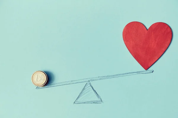 Red Heart Flying Under Coin Stacks Over The Blue Background Copy Space  Money Coins Stairs To Love And Romance Concept Love To Money Concept Stock  Photo - Download Image Now - iStock