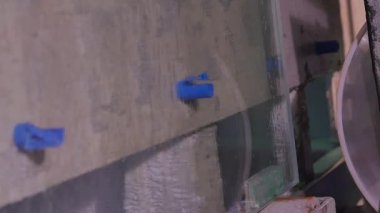 Daire testere lamine cam keser. Testere çok katmanlı cam keser. Özel üretim makinesini cam kütük pencere şeklinde böler. Dairesel kesme cam gördüm. Circulacircular bıçak kesme gördüm