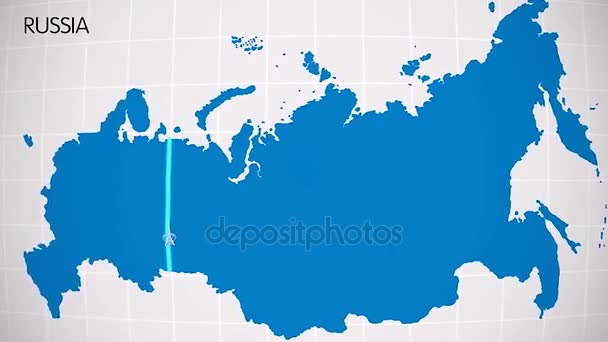 The division of Europe and Asia on the map. the city Ekaterinburg divides Europe and Asia. Eurasia on the map Animation. Eurasia. Yekaterinburg animation — Stock Video
