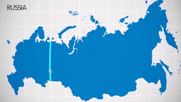 A divisão da Europa e da Ásia no mapa. a cidade Ekaterinburg divide Europa e Ásia. Eurásia no mapa Animação. Eurásia. Animação de Yekaterinburg — Vídeo de Stock