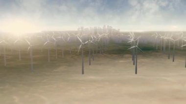 Yel değirmeni çiftliği animasyon. Yel değirmenleri için yenilenebilir elektrik enerji üretim animasyon grubu. Yel değirmenleri elektrik enerjisi üretimi için