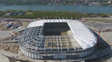 Havadan görünümü inşaat ve Futbol Stadyumu yeniden inşası. Stadyum ana bilgisayara yeniden inşası Dünya Futbol Şampiyonası 2018 yılında eşleşir. Rusya. İnşaat şirketi bir stadyum inşa