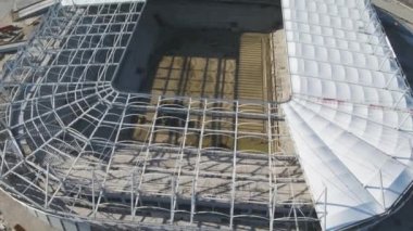 Havadan görünümü inşaat ve Futbol Stadyumu yeniden inşası. Stadyum ana bilgisayara yeniden inşası Dünya Futbol Şampiyonası 2018 yılında eşleşir. Rusya. İnşaat şirketi bir stadyum inşa