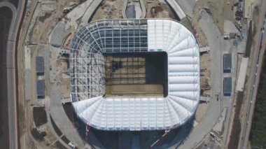 Havadan görünümü inşaat ve Futbol Stadyumu yeniden inşası. Stadyum ana bilgisayara yeniden inşası Dünya Futbol Şampiyonası 2018 yılında eşleşir. Rusya. İnşaat şirketi bir stadyum inşa