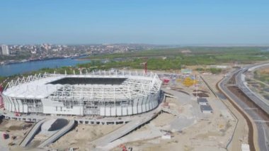 Havadan görünümü inşaat ve Futbol Stadyumu yeniden inşası. Stadyum ana bilgisayara yeniden inşası Dünya Futbol Şampiyonası 2018 yılında eşleşir. Rusya. İnşaat şirketi bir stadyum inşa