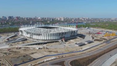 Havadan görünümü inşaat ve Futbol Stadyumu yeniden inşası. Stadyum ana bilgisayara yeniden inşası Dünya Futbol Şampiyonası 2018 yılında eşleşir. Rusya. İnşaat şirketi bir stadyum inşa