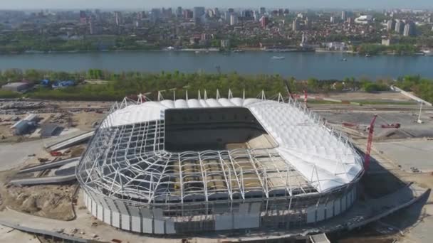 Havadan görünümü inşaat ve Futbol Stadyumu yeniden inşası. Stadyum ana bilgisayara yeniden inşası Dünya Futbol Şampiyonası 2018 yılında eşleşir. Rusya. İnşaat şirketi bir stadyum inşa — Stok video