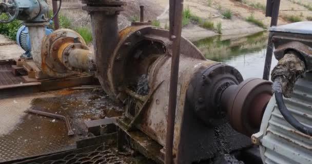 Sistema de bombas de motor aspirar agua y tuberías de agua a la tubería de PVC. Bomba de agua — Vídeo de stock