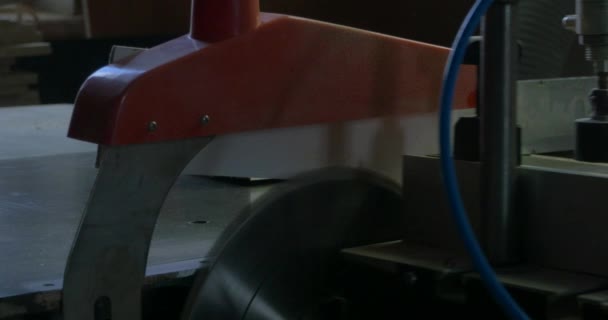 Homme au travail sciant du bois. Scie circulaire. Une machine qui scie le bois, les panneaux de particules et les panneaux de fibres. Production industrielle de meubles .