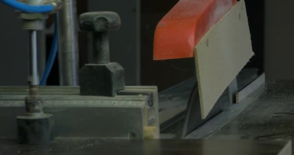 Mann beim Holzsägen. Kreissäge. Eine Maschine, die Holz, Spanplatten und Faserplatten sägt. industrielle Produktion von Möbeln. — Stockvideo