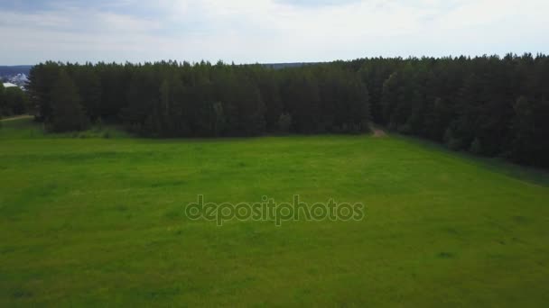 Litauiska landskapet från ovan på våren. Flygfoto över gränslösa skogen under vita moln. Flygfoto över skogen. Skog från ovanifrån — Stockvideo