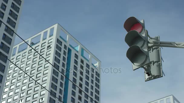 El semáforo cambia de rojo a verde en la ciudad. Semáforo en la ciudad — Vídeos de Stock