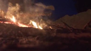 Bir kamp ateşi içinde orman portre kömürler. Görüntüleri. Kamp ateşi yakın çekim