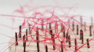 Bir plaka üzerinde üç kat kremalı pasta. Kremalı pasta çikolata kırıntıları ve çikolata saman ile dekore edilmiş üç kat ile